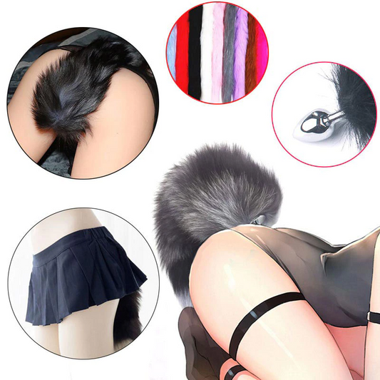 False Fox Tail With Metal Anal-Butt Plug Buttplug Cosplay Game Toy
