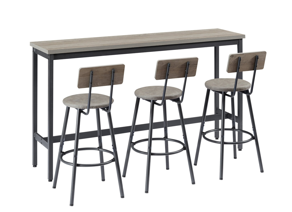 Long Bar Table Set With 3 PU Upholstered Bar Stools, Industrial Bar