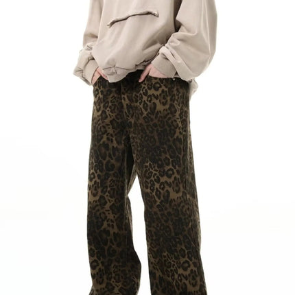 Men's Full Size Leopard Print Wide Leg Jeans Plus Size