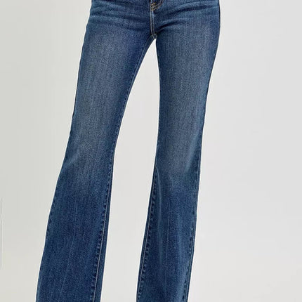RISEN Full Size Mid Rise Flare Frayed Hem Jeans Plus Size