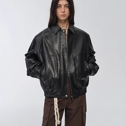 Fireladyfur Women's Retro Work Jacket in Waxed Leather "Fashionable