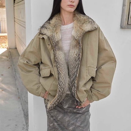 Fireladyfur Women's Fashion Goose Down Parka with Fox Fur Collar“City