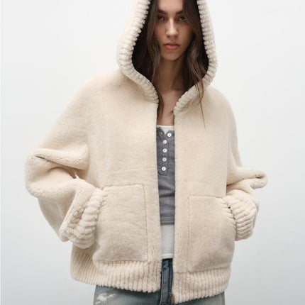 Fireladyfur Women's Hooded Merino Sheepskin Jacket“Bad boy”