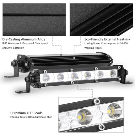 7in LED Light Bar Single Row Offroad Spot Lights 18W Ultra Slim