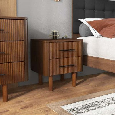 Logan Mid Century Modern Walnut Nightstand Bed Side Tables With 2