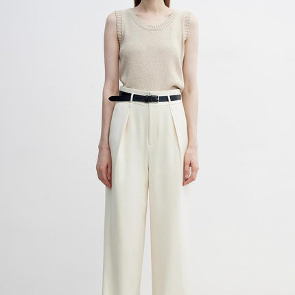 Women's white straight casual wide waist drape floor-length wide leg