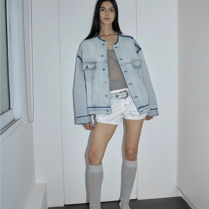 "Starry Sky Market" luxury brand classic washed cotton collarless raw