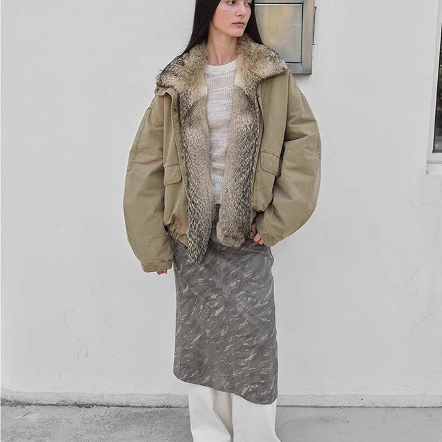 Fireladyfur Women's Fashion Goose Down Parka with Fox Fur Collar“City