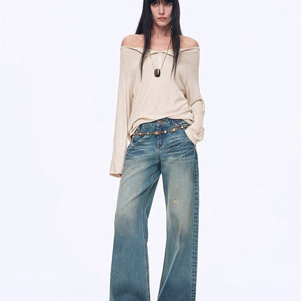 "Fashion Law" Casual One-shoulder Raglan Sleeve T-shirt Top
