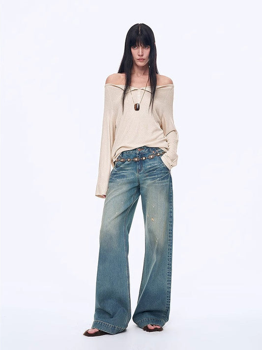 "Fashion Law" Casual One-shoulder Raglan Sleeve T-shirt Top