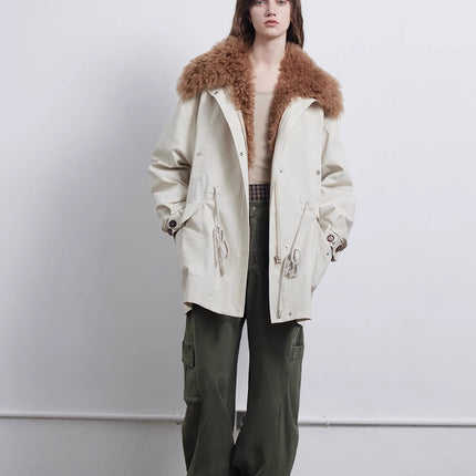 Fireladyfur Women’s Goose Down Parka coat with Toscana Shearling