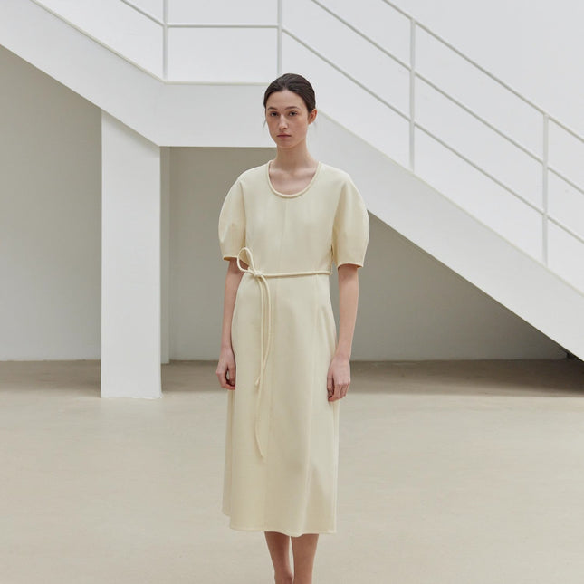 "April Story" 3D U-neck split waist curved skirt knitted dress for