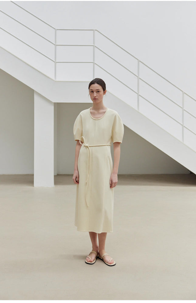 "April Story" 3D U-neck split waist curved skirt knitted dress for
