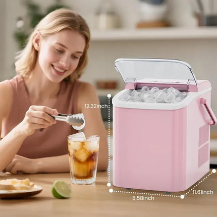 Countertop Ice Maker With Handle, 26lbs&24H Portable Ice Machine, 9