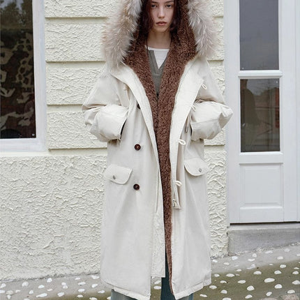 Fireladyfur Women's 90 Duck Down Parka with Raccoon Fur