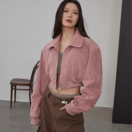Retro Classic Stand Up Sheep Leather Short Jacket "Witch Game"
