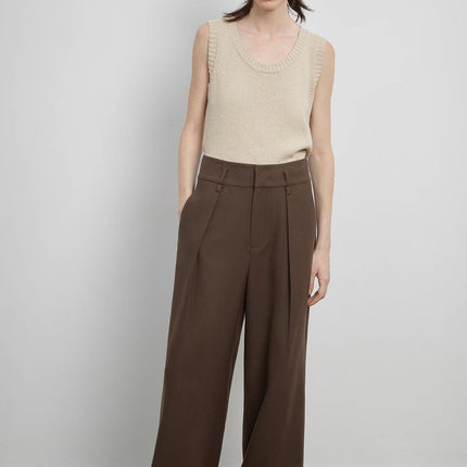 Women's white straight casual wide waist drape floor-length wide leg