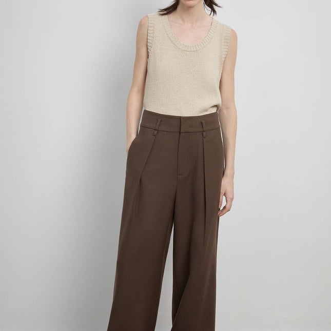 Women's white straight casual wide waist drape floor-length wide leg