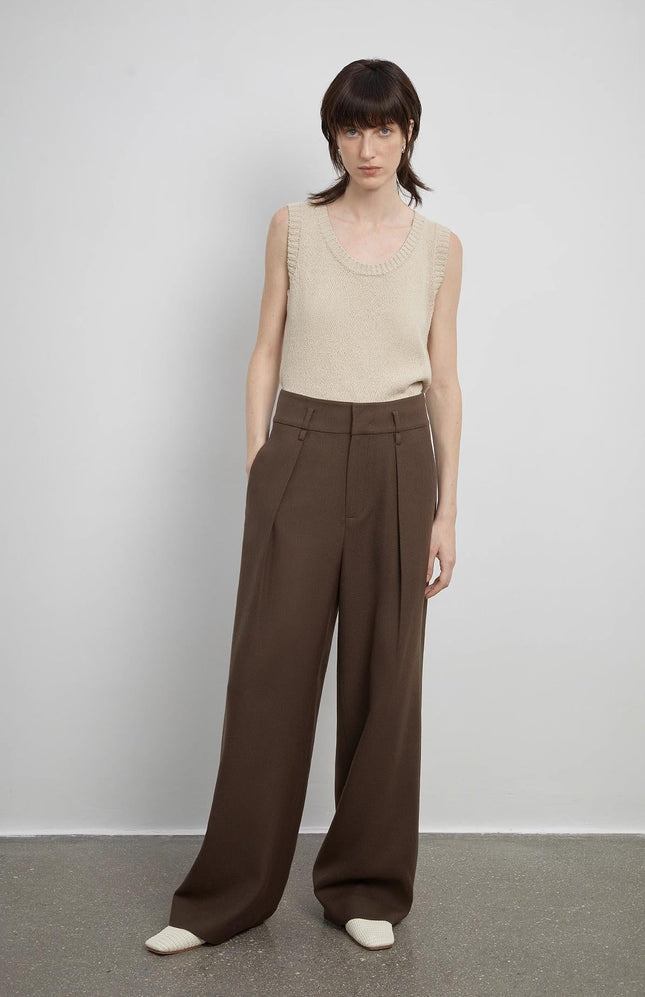 Women's white straight casual wide waist drape floor-length wide leg