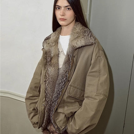 Fireladyfur Women's Fashion Goose Down Parka with Fox Fur Collar“City