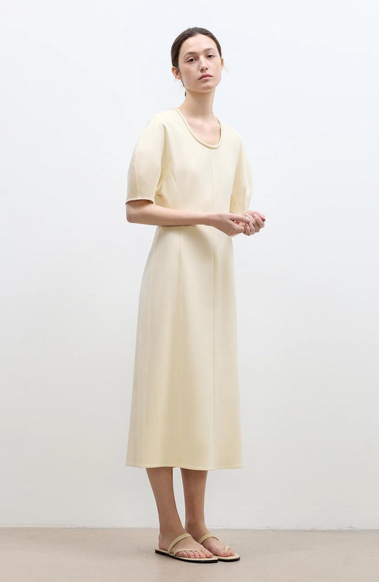 "April Story" 3D U-neck split waist curved skirt knitted dress for