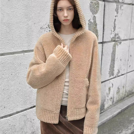 Fireladyfur Women's Hooded Merino Sheepskin Jacket“Bad boy”