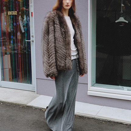 "Polar Night Star" imported sagafurs fox fur coat whole fox fur coat