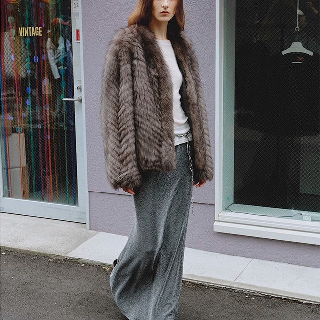"Polar Night Star" imported sagafurs fox fur coat whole fox fur coat