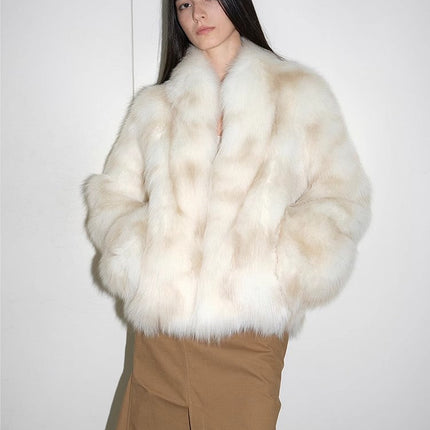 Polar Snow Casual Handmade Swoosh Printed Stand Up Lapel Fox Fur Coat
