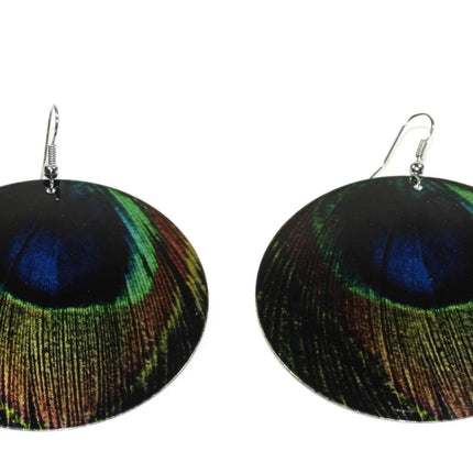 Close Up Peacock Feather Mother Of Pearl Earrings