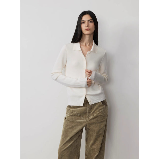 "Lazy urban" Yangtze Merino wool polo-neck cardigan straight-leg