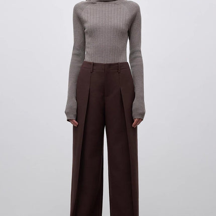 Imported wool pleated high-waisted straight-leg all-match slimming
