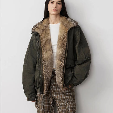 Fireladyfur Women's Fashion Goose Down Parka with Fox Fur Collar“City