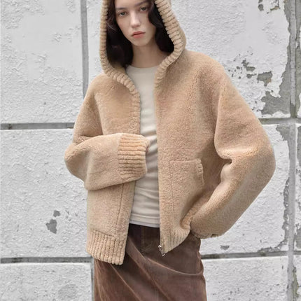 Fireladyfur Women's Hooded Merino Sheepskin Jacket“Bad boy”