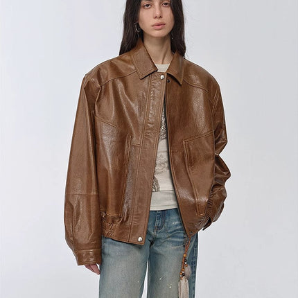 Fireladyfur Women's Retro Work Jacket in Waxed Leather "Fashionable