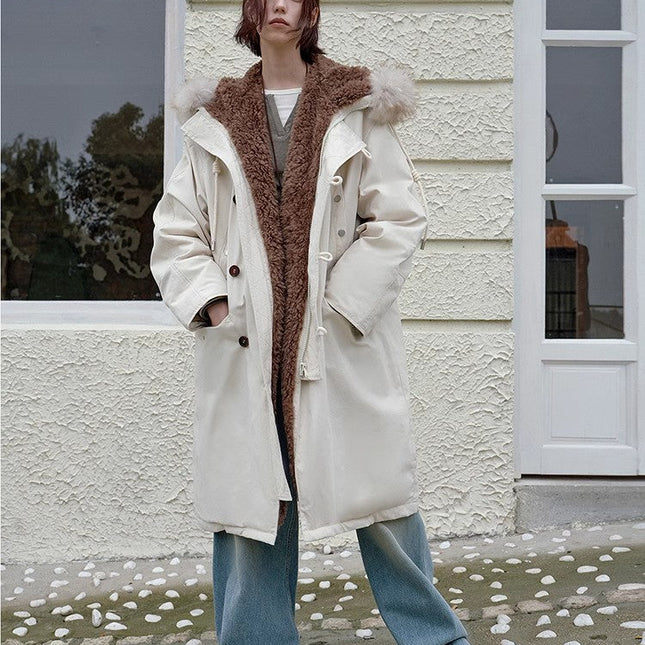 Fireladyfur Women's 90 Duck Down Parka with Raccoon Fur
