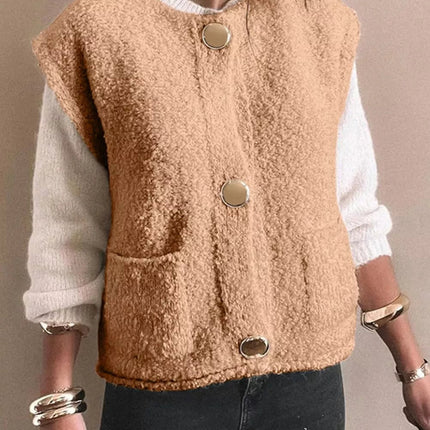 Fleece Button-Down Vest Coat
