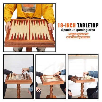 3-IN-1 Chess Checkers Backgammon Table Set, 18 Inch Premium Wooden