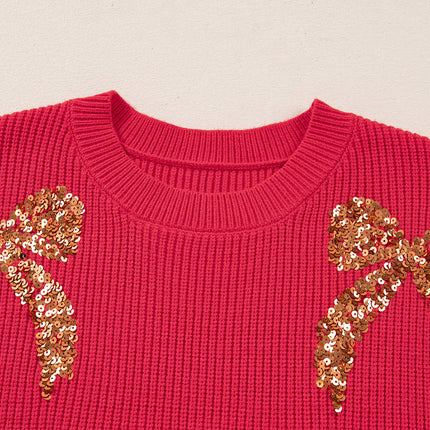 Christmas Sequin Bow Drop Shoulder Sweater