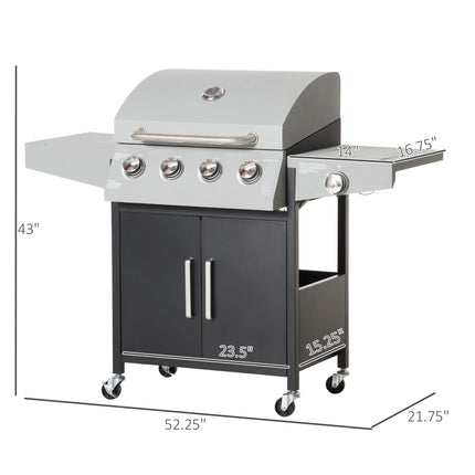 52" Barbecue Grill with Wheels 4+1 Burner Liquid Propane Gas Grill