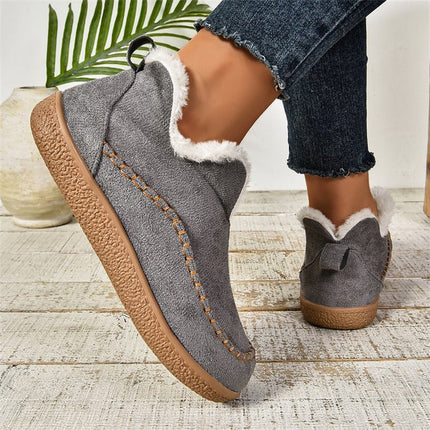 Fashion V-cut Plush Ankle Boots Winter Plus Velvet Flat Snow Boot