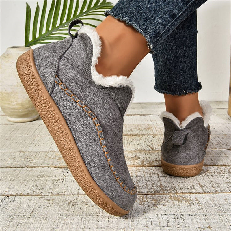 Fashion V-cut Plush Ankle Boots Winter Plus Velvet Flat Snow Boot