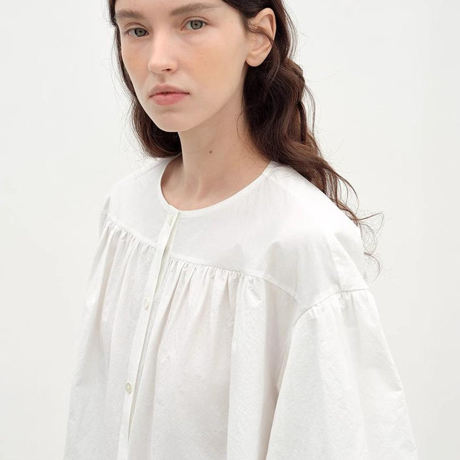 "Romantic Line Drawing" Pure Cotton Slightly Wrinkled Puff Sleeve