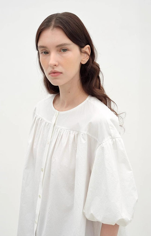 "Romantic Line Drawing" Pure Cotton Slightly Wrinkled Puff Sleeve