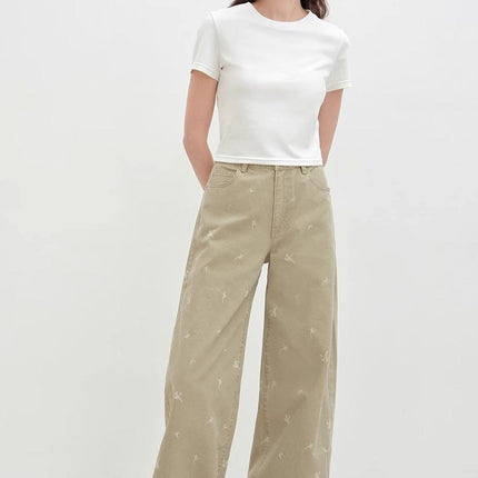 "Carol Pie" loose high-waisted wide-leg calla lily print jeans for