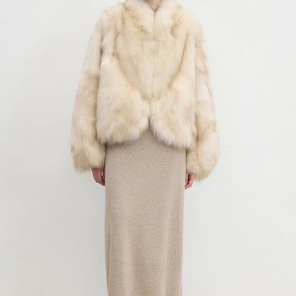 "Monet's Garden" imported high-quality fox fur V-neck spray-colored