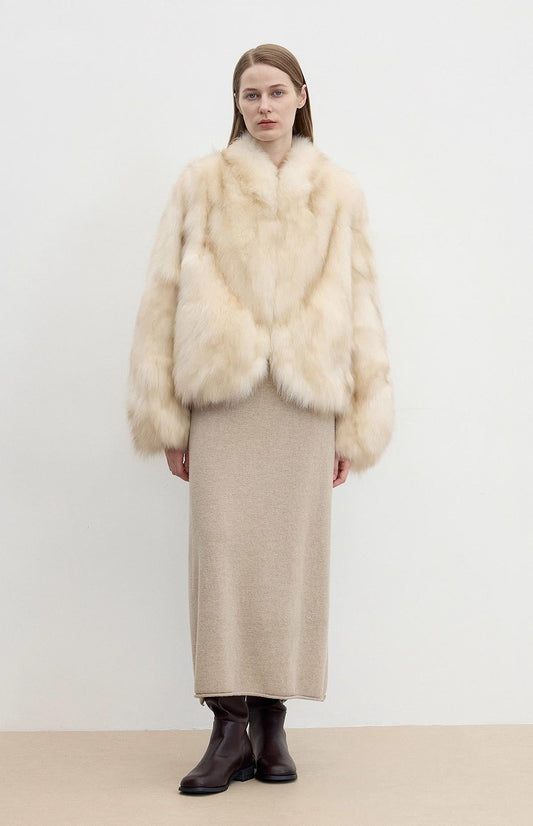 "Monet's Garden" imported high-quality fox fur V-neck spray-colored