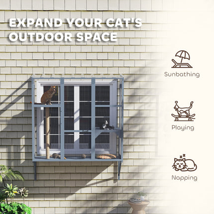 Catio Outdoor, Window Catio For 2-3 Large Indoor Cats W 2 Jumping