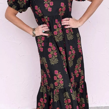 Floral Print Tiered Maxi Dress