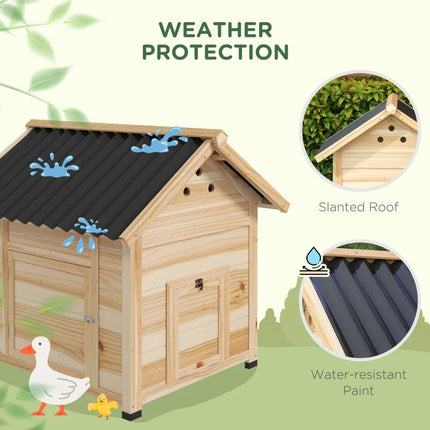 Duck Coop, Wooden Duck House With Openable Roof & Double Doors,
